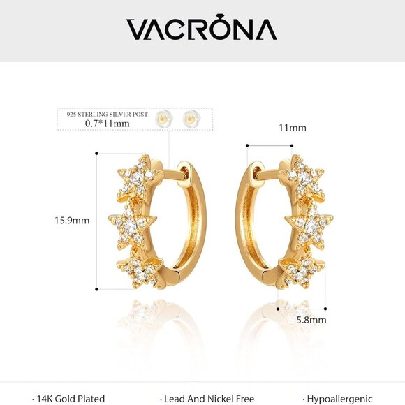 Cubic Zirconia Huggie Earrings 14k Gold Plated Tiny Earrings Small Huggie Hoop E - Picture 7 of 9